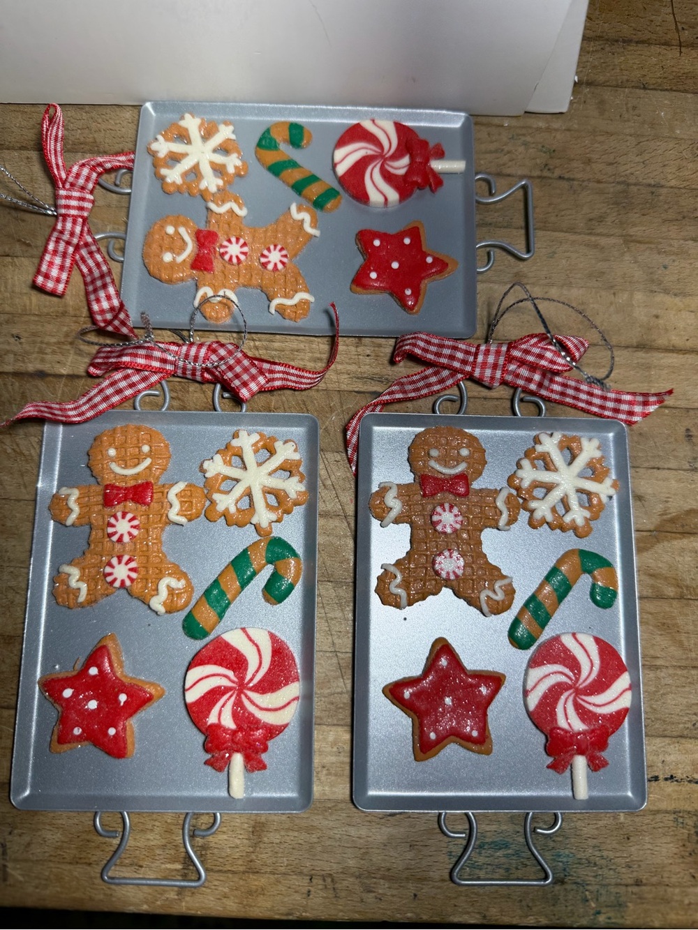 Clay Dough Holiday Cookies on Metal Pan Ornaments (3)